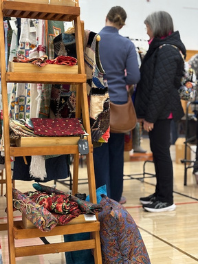 Textile and fabric art display at Art in the Burg